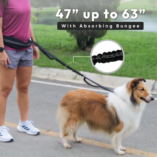 Vista 5 de Bond - Correa de correr para perros con manos libres con bolsa, correa manos libres para perros grandes, cinturón de correr para mascotas