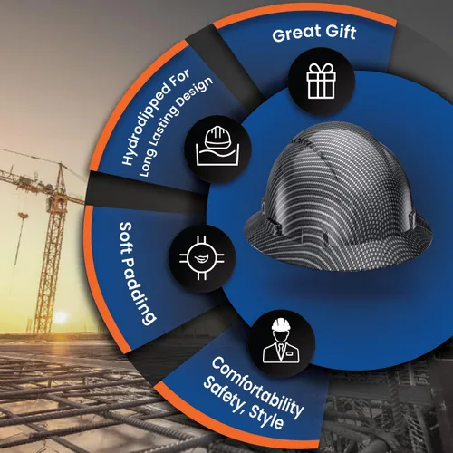 Vista 4 de Casco de seguridad con diseño de fibra de carbono y ala completa Pyramex, ajustable, tienda Acerpal