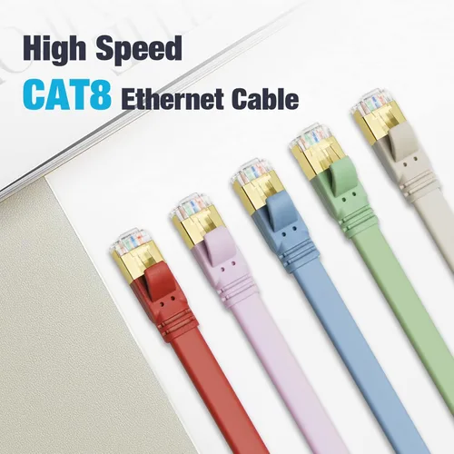 Vista 8 de Yauhody Cable Ethernet CAT de 8 colores Morandi, cables Cat8 de alta velocidad planos de 40 Gbps 2000 MHz, red de Internet romántica RJ45 LAN SFTP