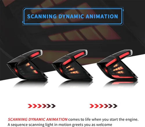 Vista 4 de Vland Luces traseras led compatibles con Honda Civic Hatchback de 10ª generación 2018-2021 (NO para Coupe) con animación dinámica con señal de luz