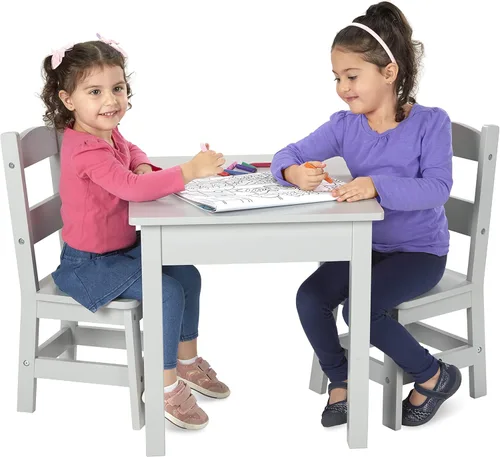 Vista 3 de Melissa & Doug Mesa y sillas de madera, muebles grises para niños, gris