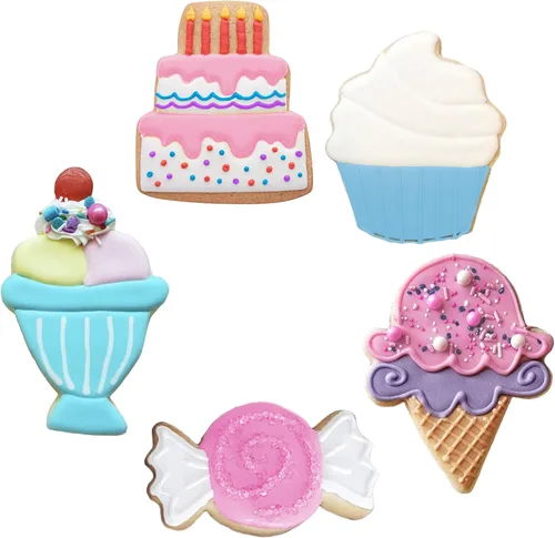 Vista 2 de Ann Clark - Cortadores de galletas de dulces y dulces, 5 unidades, hechos en los Estados Unidos, cono de helado, cupcake, dulces, cupcakes