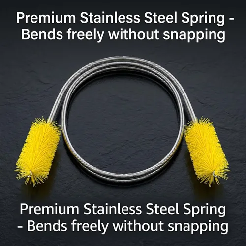 Vista 6 de Juego de cepillos de drenaje flexibles de 67 pulgadas, limpiador de tuberías de manguera larga de doble extremo con 2 cepillos de limpieza de paja