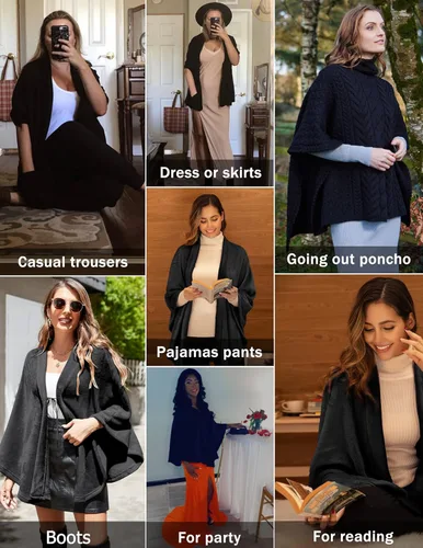 Vista 2 de Ekouaer - Poncho de franela para mujer manta ligera chal cálido abrigo de invierno