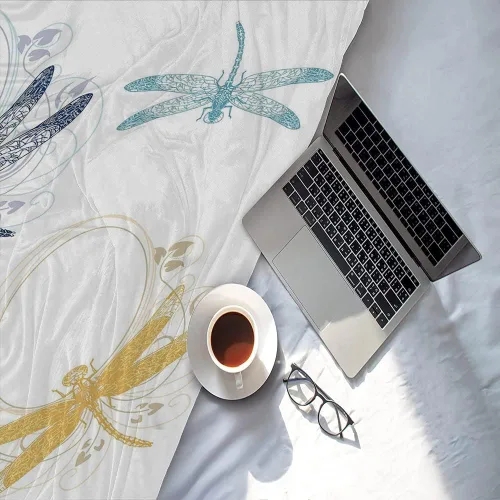 Vista 36 de Manta infantil de algodón, manta de sofá de libélula para sala de estar, plantas naturales, hierba con flores silvestres con efectos de pincel