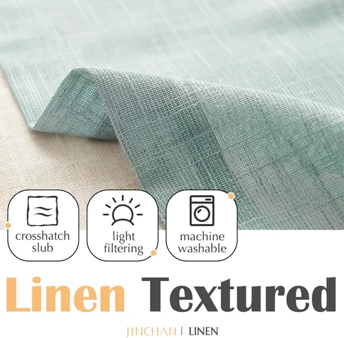 Vista 8 de jinchan Cenefa de lino para ventana de sala de estar de 16 pulgadas, cenefa de ventana de doble capa con filtro de luz, superposición rústica