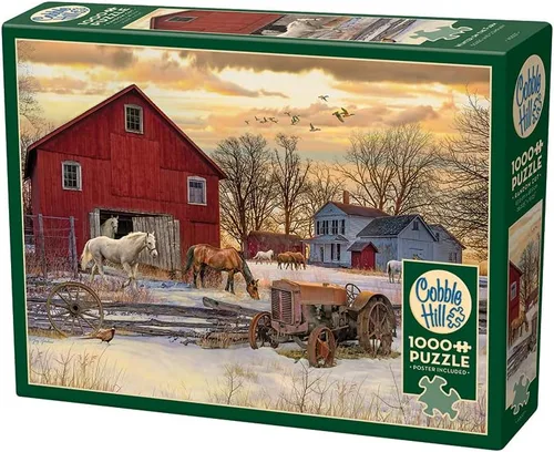 Vista 4 de Cobble Hill 1000 Piece Puzzle - Winter on The Farm - Sample Poster Included