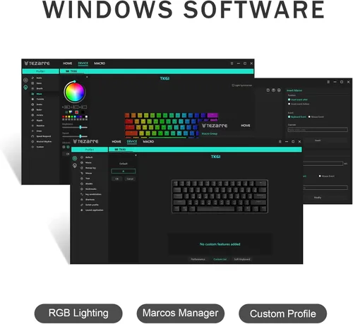 Vista 6 de Tezarre Teclado mecánico para juegos TK61 60 Hotswap con teclas PBT Puddin con retroiluminación RGB USB teclas completas programables para jugadores
