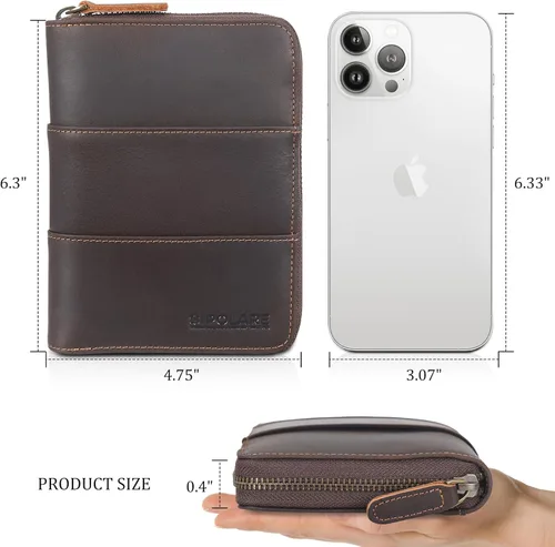 Vista 4 de Polare - Cartera de pasaporte de viaje de cuero de grano completo con cremallera YKK y bloqueo RFID, organizador de documentos, soporte para 2