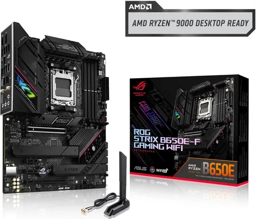 Vista 7 de ASUS ROG Strix B650E-F Gaming, WiFi AMD B650 AM5 Ryzen™ Desktop 9000 8000 & 7000 ATX, placa base para computadora de escritorio, 12+2 etapas