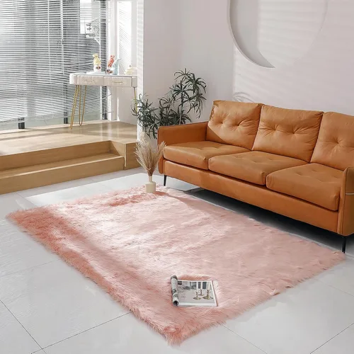 linmopm Alfombra de piel sintética de piel de oveja, esponjosa, mullida y esponjosa, de 5 x 7 pies, color rosa, para dormitorio, mesita de noche,