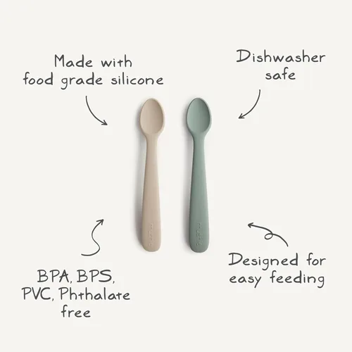 Vista 8 de mushie Cucharas de silicona para bebés Paquete de 2 (rubor/arena cambiante)