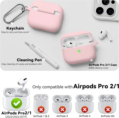 Vista 2 de Funda para AirPods Pro 2/1 con kit de limpieza, funda protectora de silicona suave para Apple AirPods Pro de 2ª/1ª generación con puntas