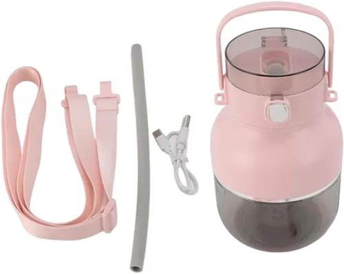 Portable Electric Blender Personal Juicer 500ml USB C Charging with Shoulder Strap 16x21cm Lightweight for Fitness Mom Travel- Pink