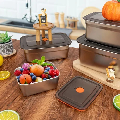 Vista 6 de 2 recipientes de acero inoxidable para almacenamiento de alimentos (33 onzas) con tapas, a prueba de fugas y herméticos, recipientes de acero