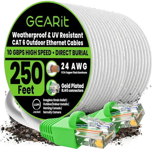Vista 18 de GEARit - Cable Ethernet RJ45 Cat6 de exterior, velocidad transferencia 10 Gpbs, conector chapado en oro, recubierto de cobre, resiste rayos UV, Negro