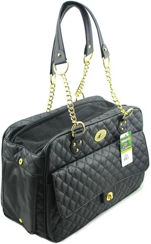 Vista 3 de B-JOY Nuevo bolso de perro para perro, bolso de mano para mascotas, con asas de doble cadena, color negro