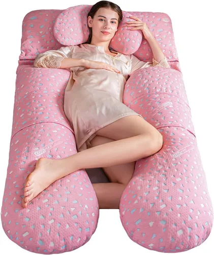 Vista 8 de Almohada de embarazo con almohada de memoria, almohada corporal en forma de U para mujeres embarazadas para ayudar a dormir, con funda de algodón