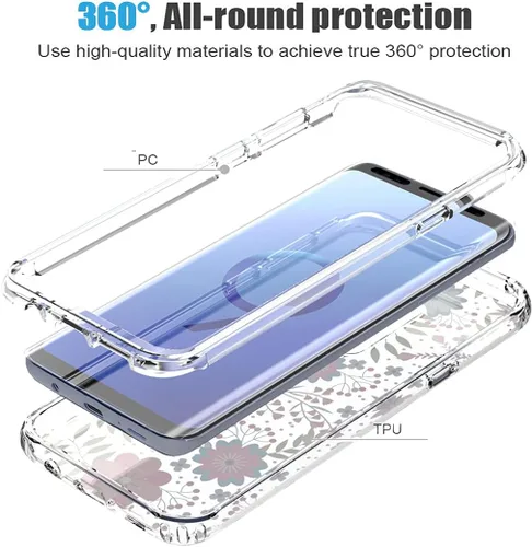 Vista 3 de Funda para Galaxy S9 Plus, para Samsung S9 Plus Funda transparente para niñas, TPU suave 360, cuerpo completo, a prueba de golpes, híbrido