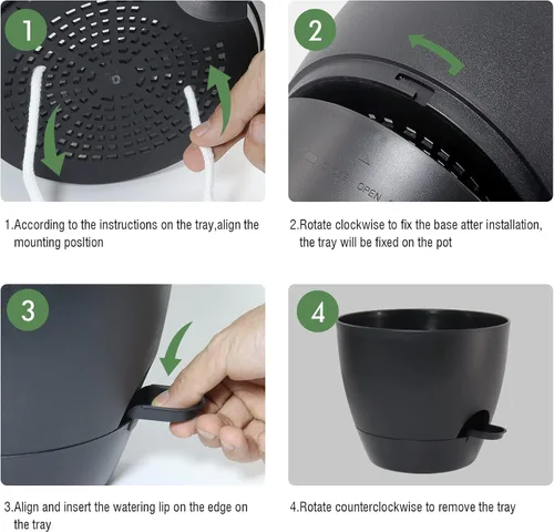 Vista 4 de UOUZ Macetas grandes de riego automático de 12 pulgadas, macetas de plástico con depósito profundo extraíble de 60 onzas y agujeros de drenaje