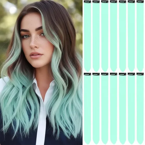 Vista 23 de 20 extensiones de cabello de colores, coloridas extensiones de cabello sintético con clip, extensiones de cabello sintético largo y lacio