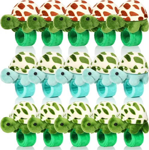Lenwen 15 pulseras de peluche de tortuga a granel, adorables pulseras de peluche de tortugas de peluche para cumpleaños, regalos de Navidad, regalos