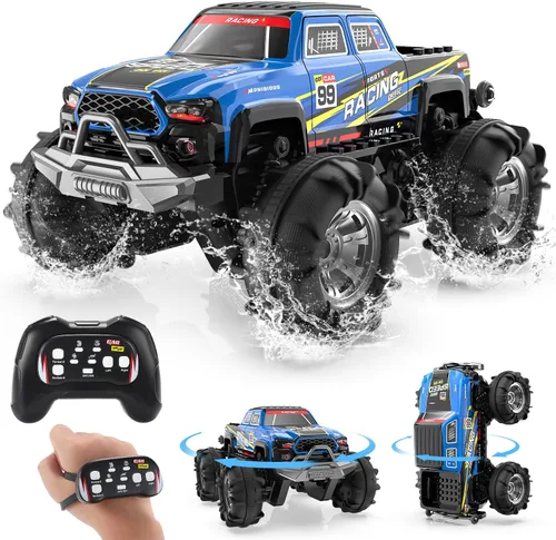 DEERC BG028 Camión Monstruo RC Anfibio/Barco, Coche de Control Remoto IPX7 Impermeable con Control por Sensor de Gestos, Coche RC 4WD de 2.4GHz con