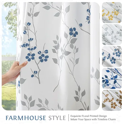 Vista 8 de Beauoop Cortinas Florales 100% Opacas de 54 Pulgadas de Largo, 2 Paneles para Dormitorio, Sala de Estar, Azul Gris y Blanco con Patrón de Flores