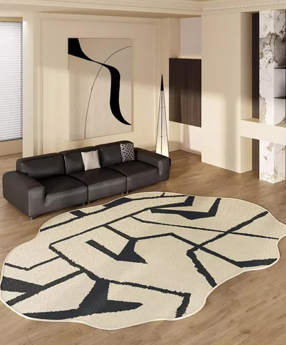 Vista 13 de Alfombra moderna abstracta de forma irregular negra para sala de estar, dormitorio, comedor, alfombra grande Art Deco de 2 x 3 pulgadas, suave