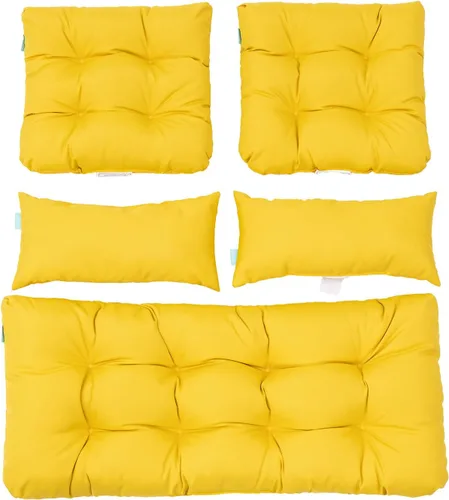 Vista 14 de QILLOWAY - Cojines de asiento de mimbre para patio al aire libre, juego de sofá, dos almohadas en forma de U, dos almohadas lumbares para muebles