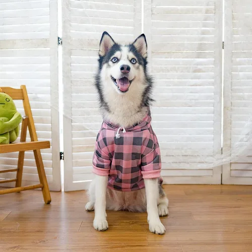Vista 6 de KOOLTAIL Sudadera a cuadros con capucha para perro, suéter con gorro y bolsillo para perros pequeños, medianos y grandes, abrigo suave de invierno