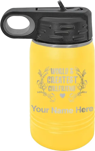 Vista 30 de LaserGram Personalized Water Bottle, World's Greatest Girlfriend, Stainless Steel Double Wall Vacuum Insulated with Flip Top Straw, Custom Engraved