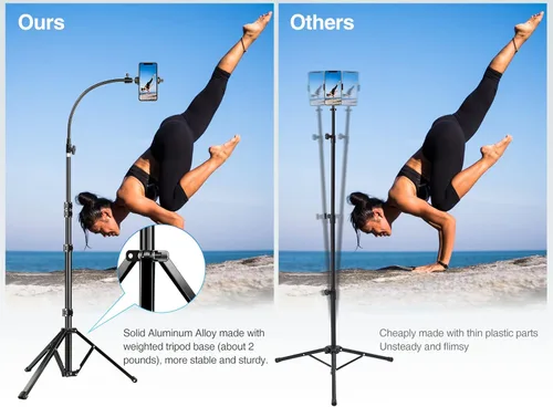 Vista 4 de Elitehood Soporte de trípode flexible de 81 pulgadas de alto para iPhone con cuello de cisne ajustable de 17 pulgadas con control remoto, compatible