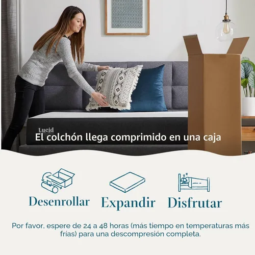 Vista 6 de Lucid - Colchón de espuma viscoelástica de 8 pulgadas - Sensación de firmeza media - Infundido con refrescante carbón de bambú y gel refrescante