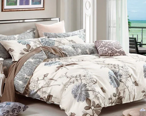 Vista 2 de Swanson Beddings Daisy Silhouette - Juego de cama reversible de 5 piezas con estampado floral 100% algodón: funda nórdica, dos fundas de almohada
