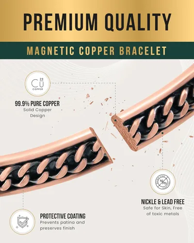 Vista 5 de MagnetRX® Pulseras Magnéticas de Cobre – Pulsera Efectiva de Cobre Puro para Hombres y Mujeres – Brazalete de Puño de Cobre Ajustable Magnético