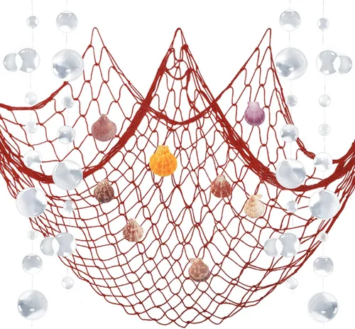 Vista 8 de ZERODECO Decoración náutica, red de pescado natural para fiesta pirata, boda, cumpleaños, tema de playa, decoración de sirena, red de algodón