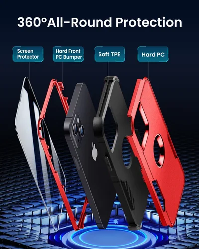 Vista 3 de Funda para iPhone 13, para iPhone 14, protección contra caídas de grado militar de 10 pies con protector de pantalla funda 3 en 1 antideslizante