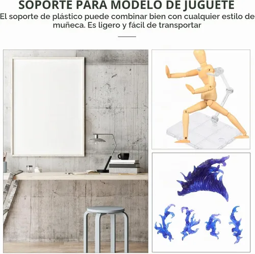 Vista 9 de Conjunto de soporte para figuras de acción con efectos de fuego - Soporte de exhibición color púrpura y azul para modelos de 6-12 pulgadas, fácil