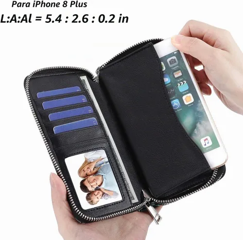 Vista 2 de Cartera de teléfono celular para mujeres con doble cremallera, billetera larga con correa de muñeca extraíble banana ( Banana Leaf )
