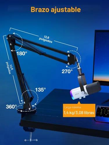 Vista 4 de Brazo de Micrófono QuadCast, Brazo para Micrófono para Blue Yeti, HyperX QuadCast, SoloCast, Fifine AM8 y la mayoría de Micrófonos, Soporte