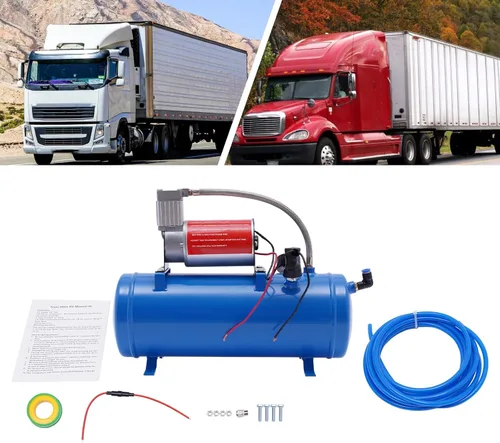 Vista 2 de Compresor de aire 100PSI DC 12V con tanque de 6 litros 1.6 galones para cuernos de tren neumáticos de autocaravana, cable de 12.47 pies