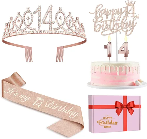 Vista 36 de Decoraciones de cumpleaños de 33 años para mujeres, incluyendo banda de cumpleaños, tiara/corona, velas numéricas y decoración de pastel, regalos