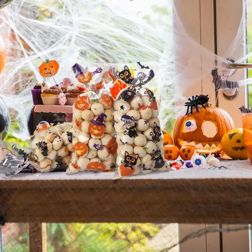 Vista 7 de Pajean Bolsas de celofán para dulces de Halloween con lazos giratorios a