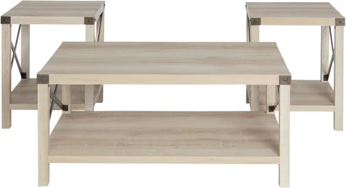 Vista 5 de Walker Edison Sedalia - Moderno juego de mesa auxiliar y mesa lateral de 3 piezas de estilo casa de campo con laterales en X de metal, paquete