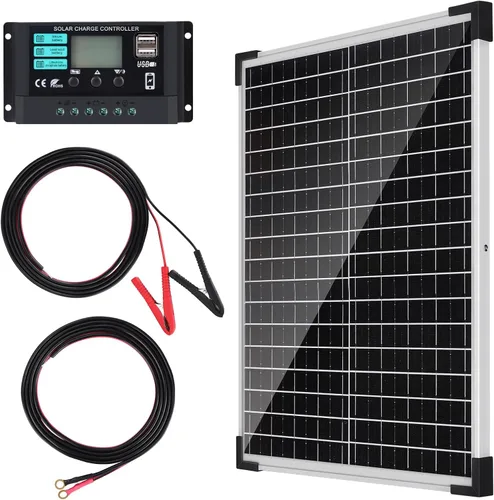 Vista 9 de Panel solar de 20W 12V monocristalino, kit de panel solar impermeable con controlador de carga de 10A para RV, remolque, auto, techo, granja