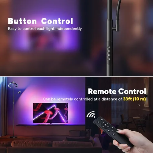 Vista 6 de SIBRILLE Lámpara de Pie RGBCW Mejorada con Lámpara de Lectura, Lámpara de Pie LED con Control Remoto Giratorio Regulable, Luz de Pie Moderna
