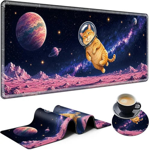 Vista 30 de Alfombrilla de mouse grande con diseño de gato con flores de otoño, 31.5 x Otoño Flor Gato
