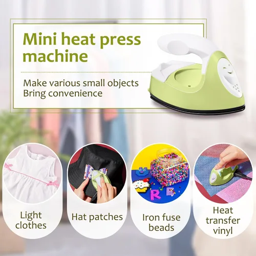 Vista 5 de Honoson - Plancha pequeña, térmica, portátil, con accesorios de base de carga, ideal para cuentas para planchar, parches, bricolaje, zapatos, Verde