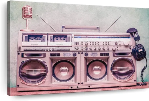 Vista 12 de ElephantStock - Retro Boombox Wall Art - Horizontal Floating Framed Canvas - Living Room Wall Decor - Photography Music Framed Canvas Art - White